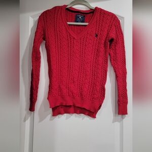 U.S Polo Assn. Red Cable Knit V-Neck Sweater